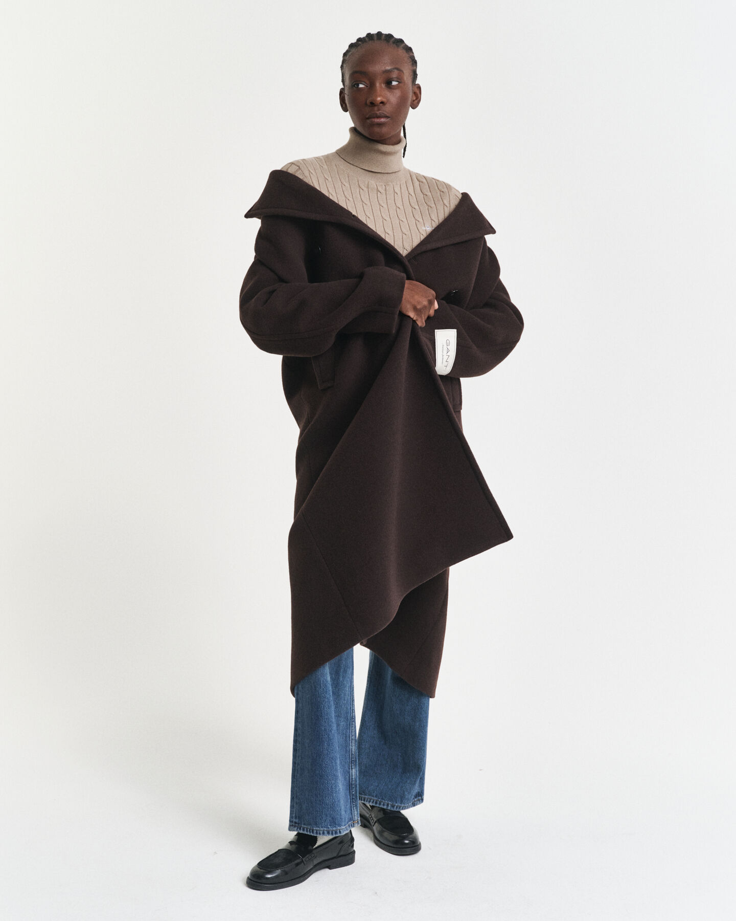 Kabelgebreide coltrui van stretchkatoen