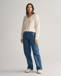 Wollen ribtrui met V-hals