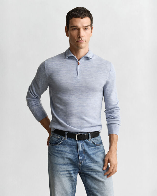 Trui met korte rits van extra fijne merinoswol