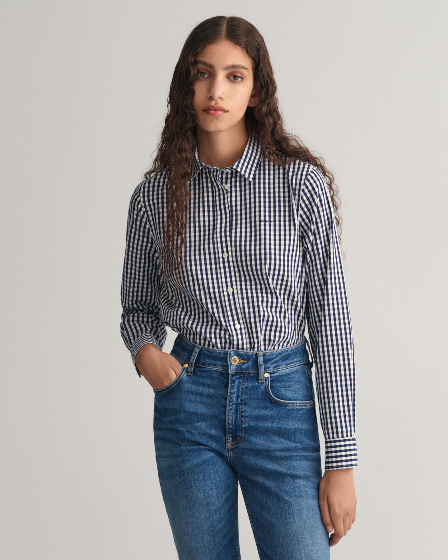 Regular Fit poplin overhemd met Gingham-ruitje