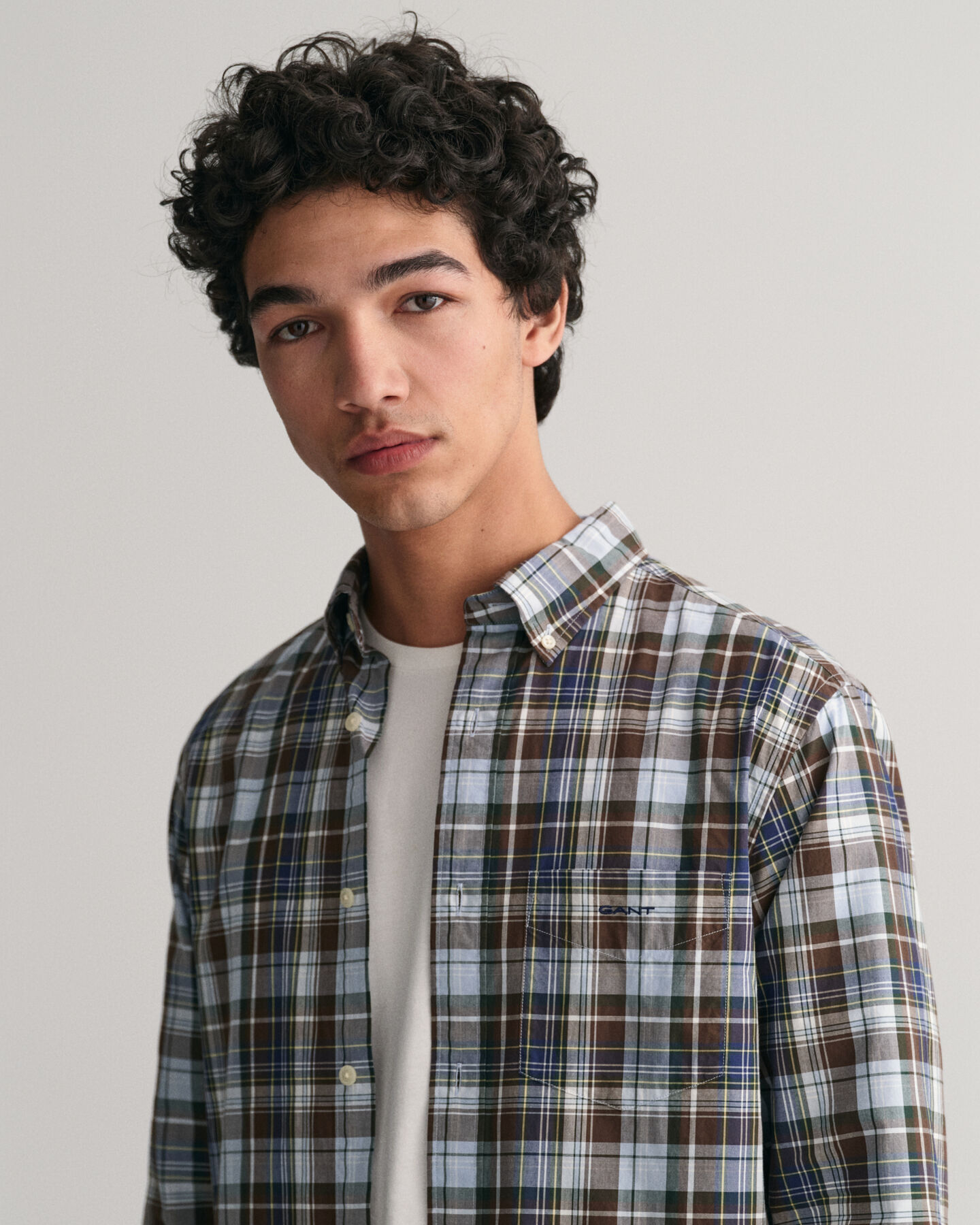 Regular Fit popeline overhemd met middelgroot ruitpatroon