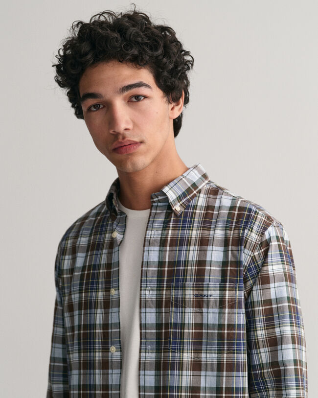 Regular Fit popeline overhemd met middelgroot ruitpatroon