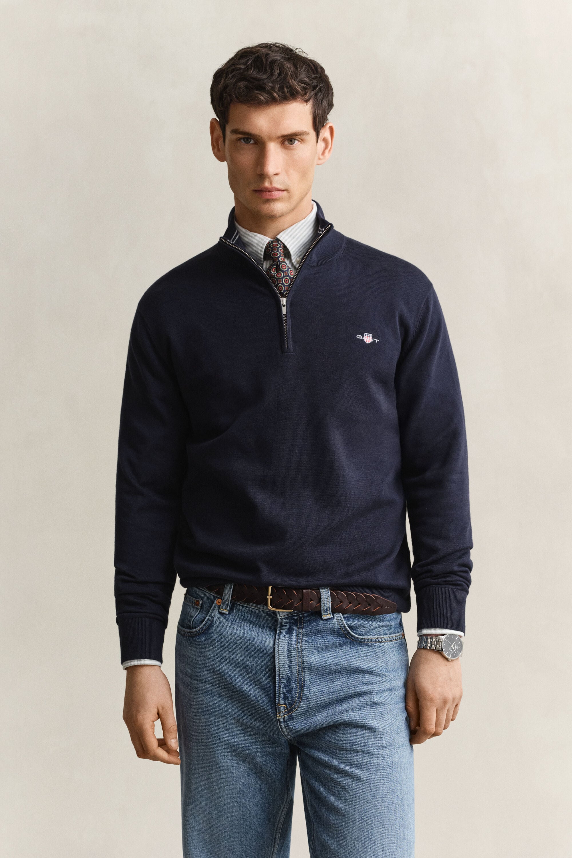 Klassieke sweater van katoen met korte rits