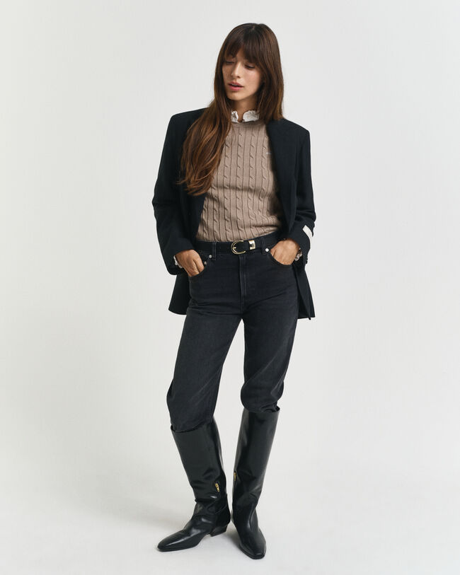 Gebreide kabeltrui met ronde hals van stretchkatoen