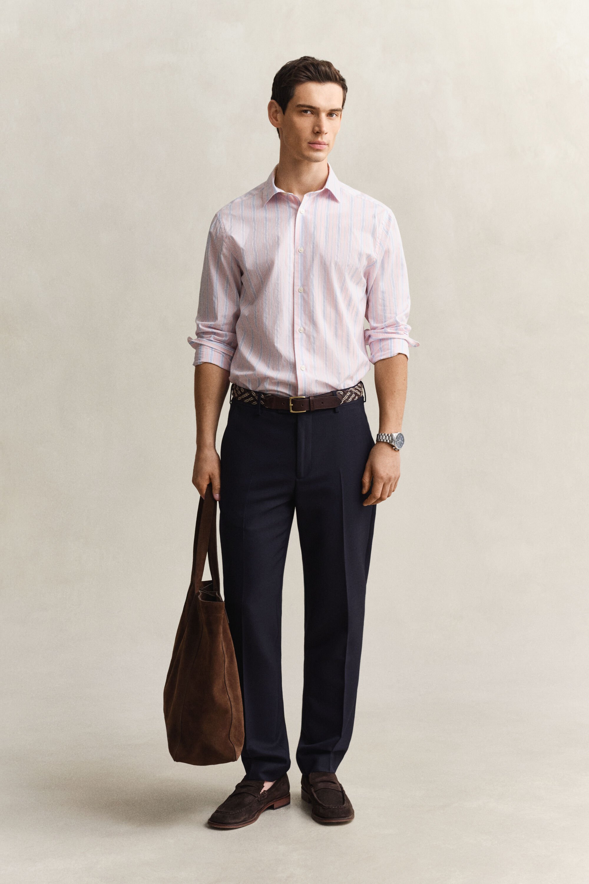 Gestreept dobby overoverhemd met normale pasvorm