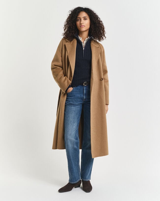 Kabelgebreide trui met korte rits van stretchkatoen