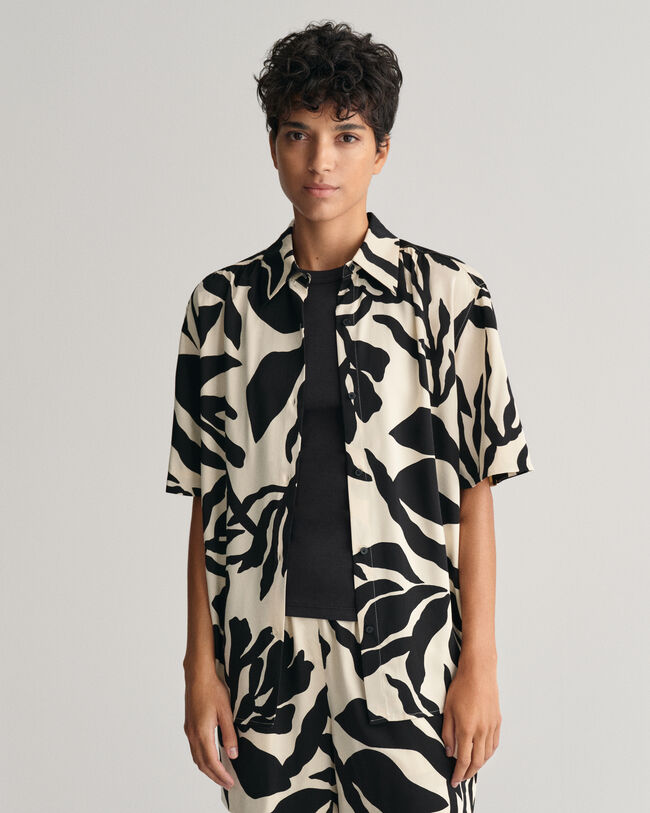 Relaxed Fit Palm Print blouse met korte mouwen