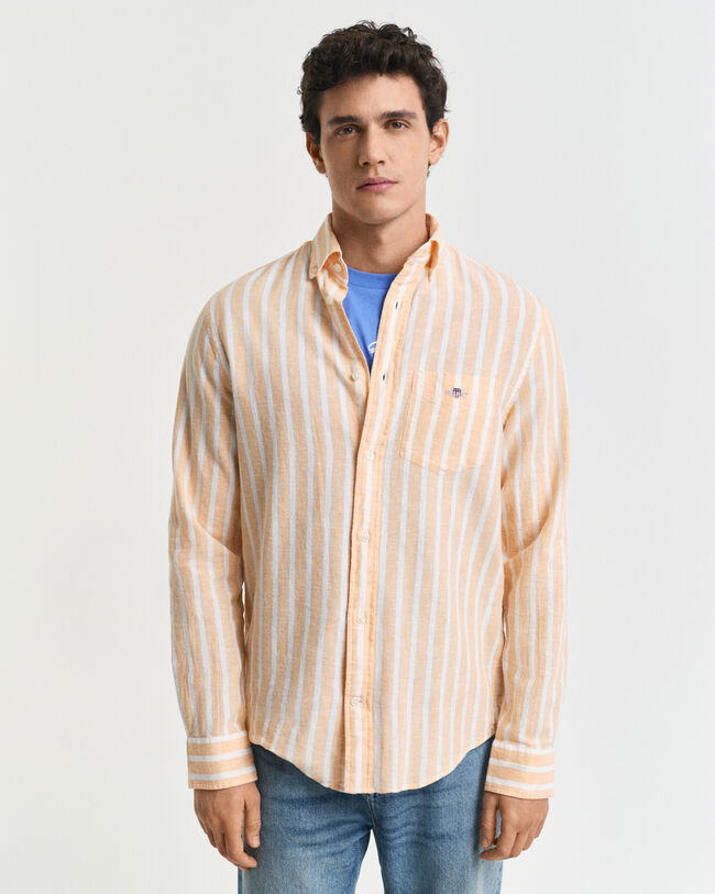 Regular Fit gestreept overhemd van katoen en linnen