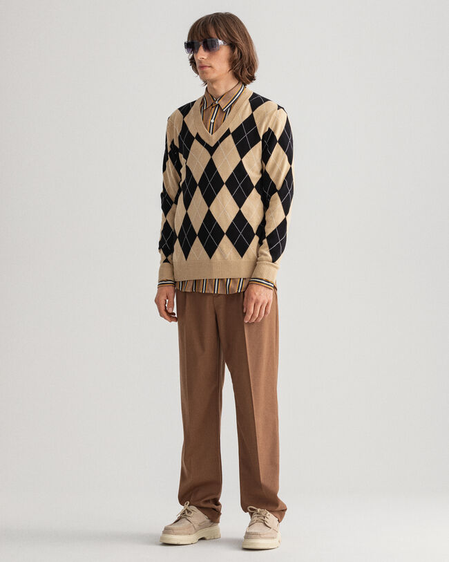 Argyle trui met V-hals