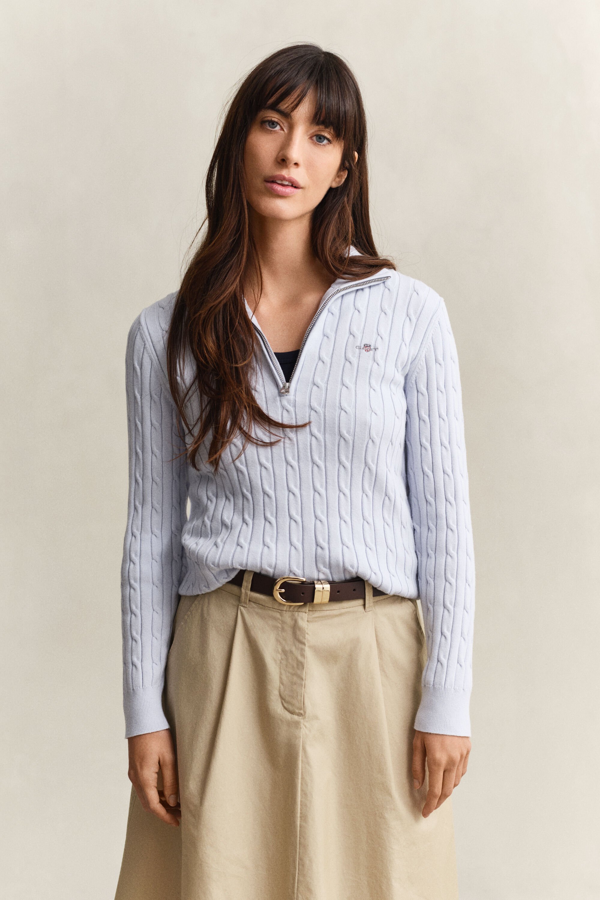 Gebreide kabeltrui met korte rits