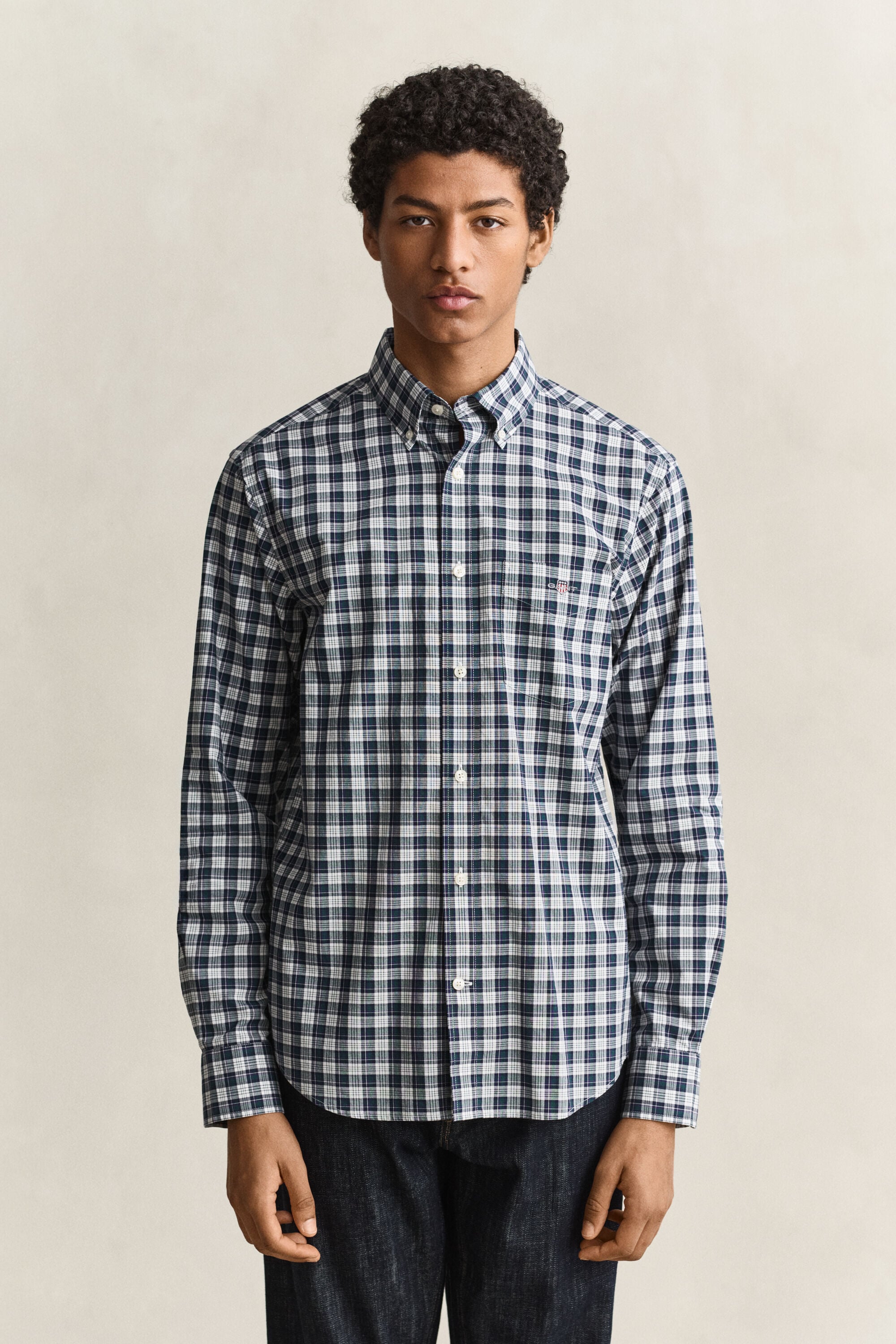 Geruit poplin overhemd