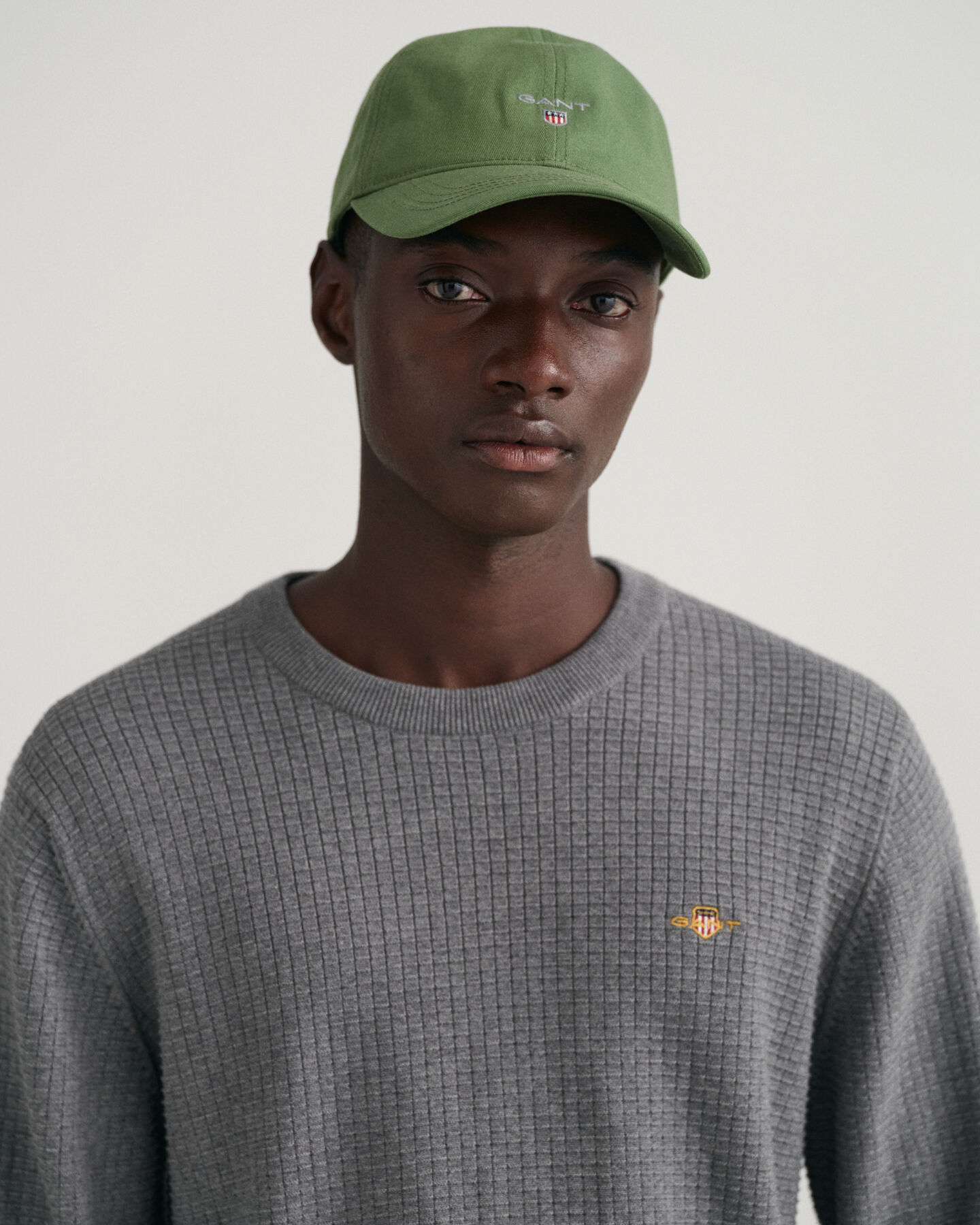 Texture sweater met ronde hals van katoen