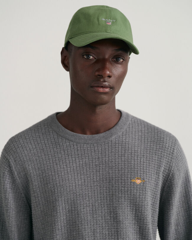 Texture sweater met ronde hals van katoen