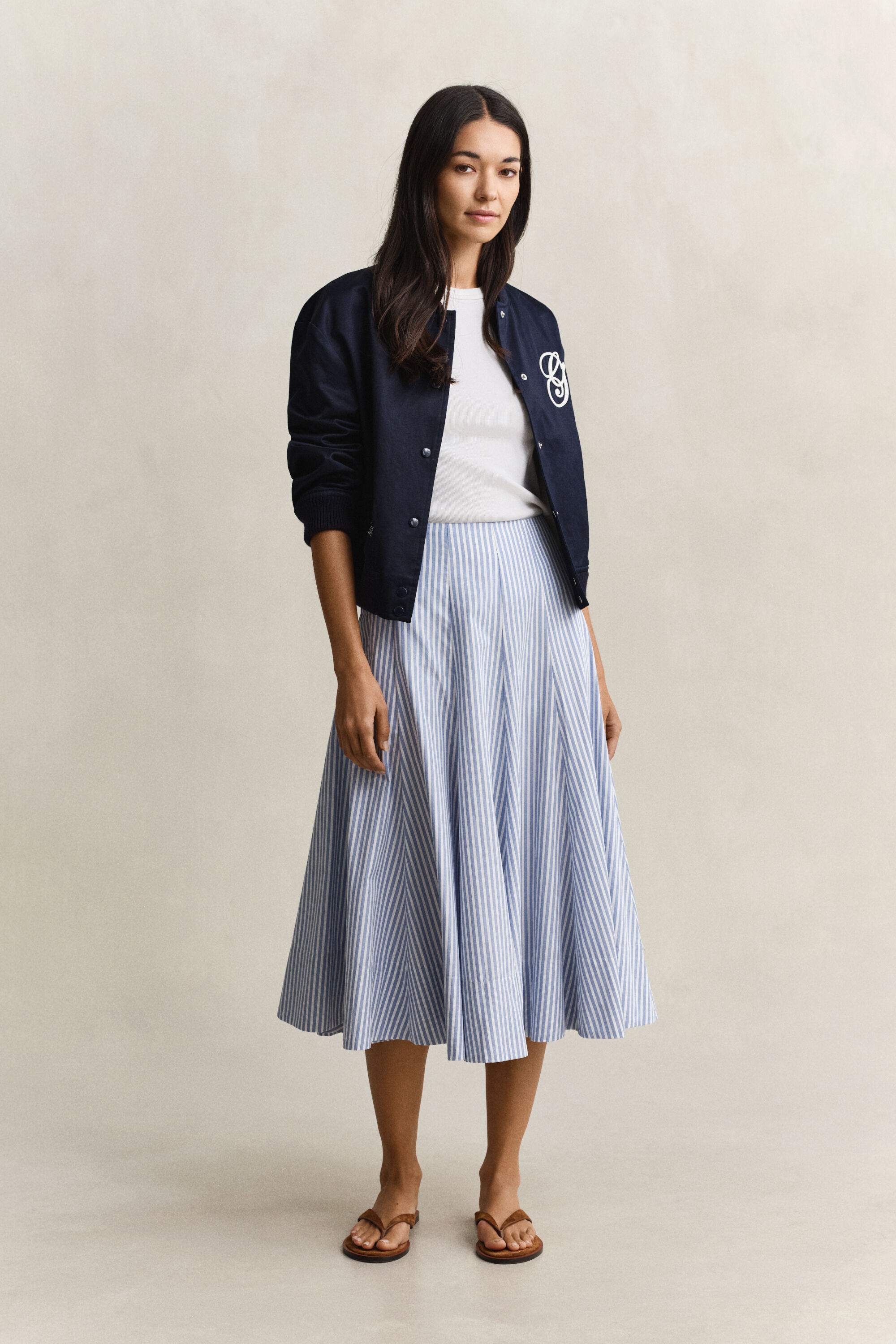 Gestreepte katoenen midirok