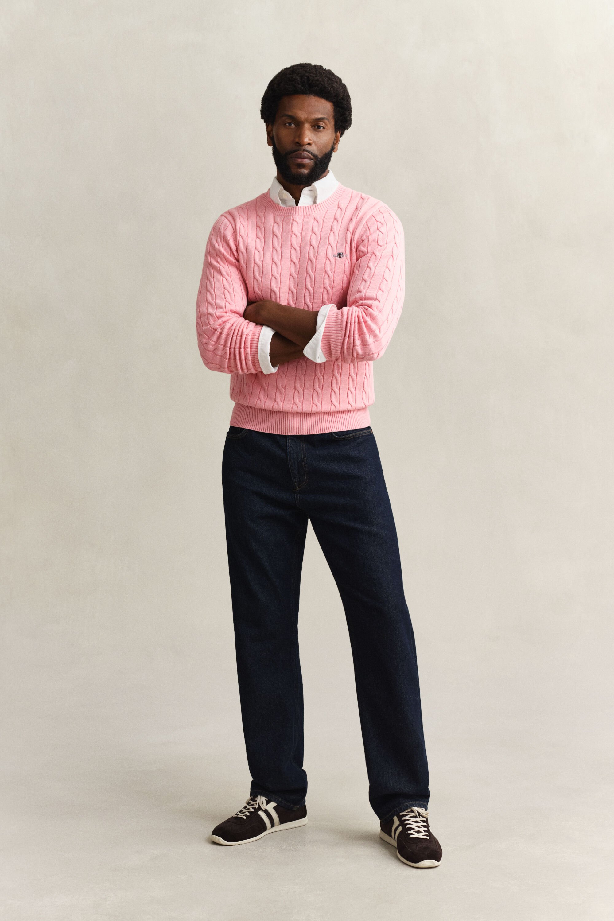 Katoenen gebreide kabeltrui met ronde hals