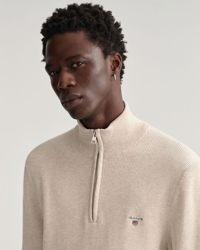 Sweater met korte rits en ribtextuur