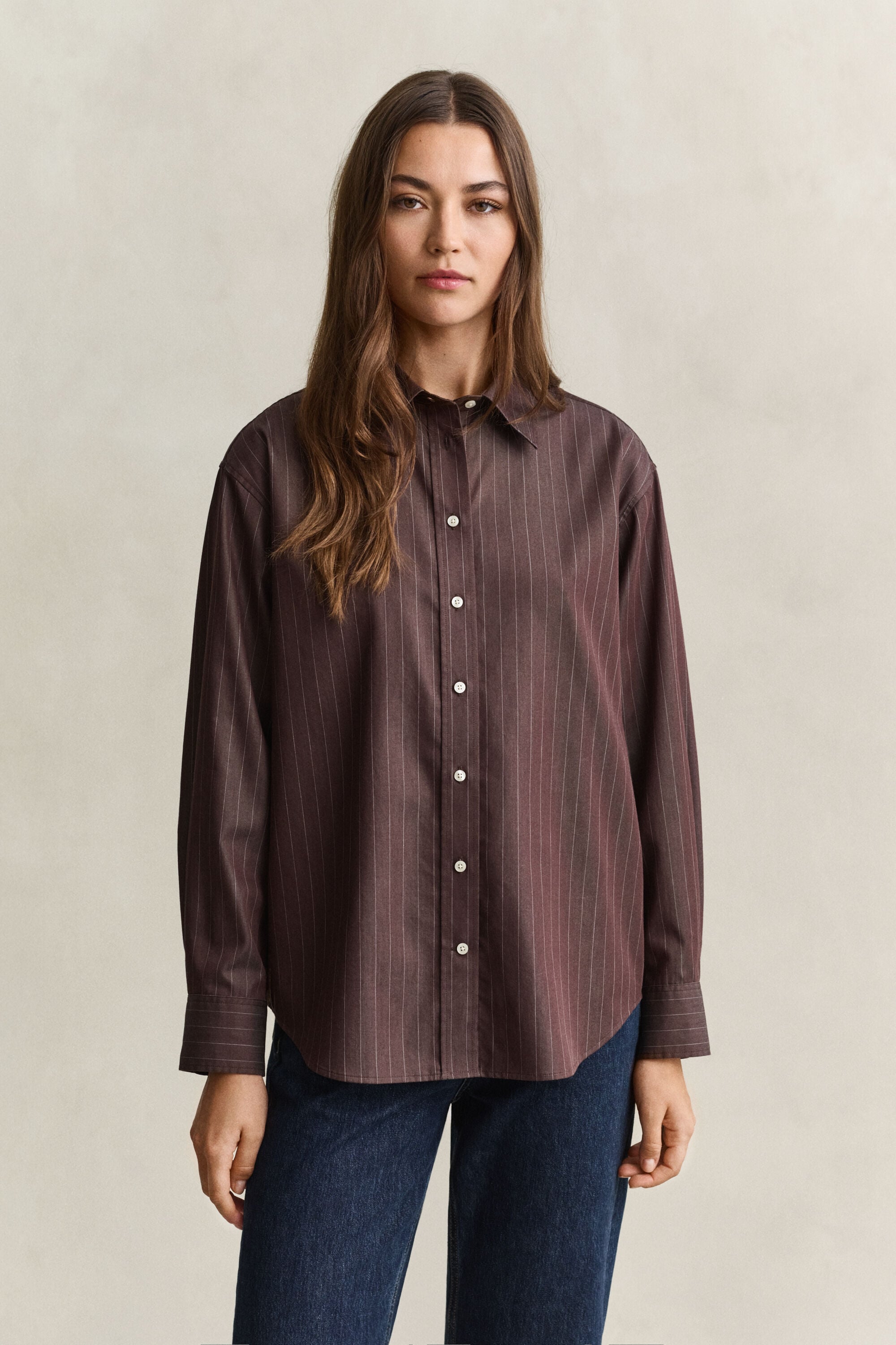 Relaxed fit poplin overhemd met strepen