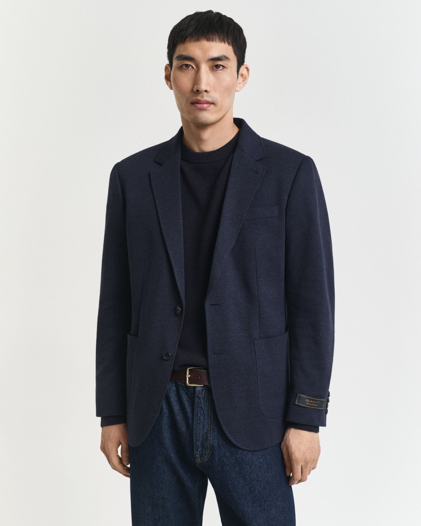 Tweekleurige Slim Fit jersey piqué blazer