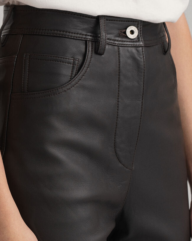 Cropped leren broek met hoge taille