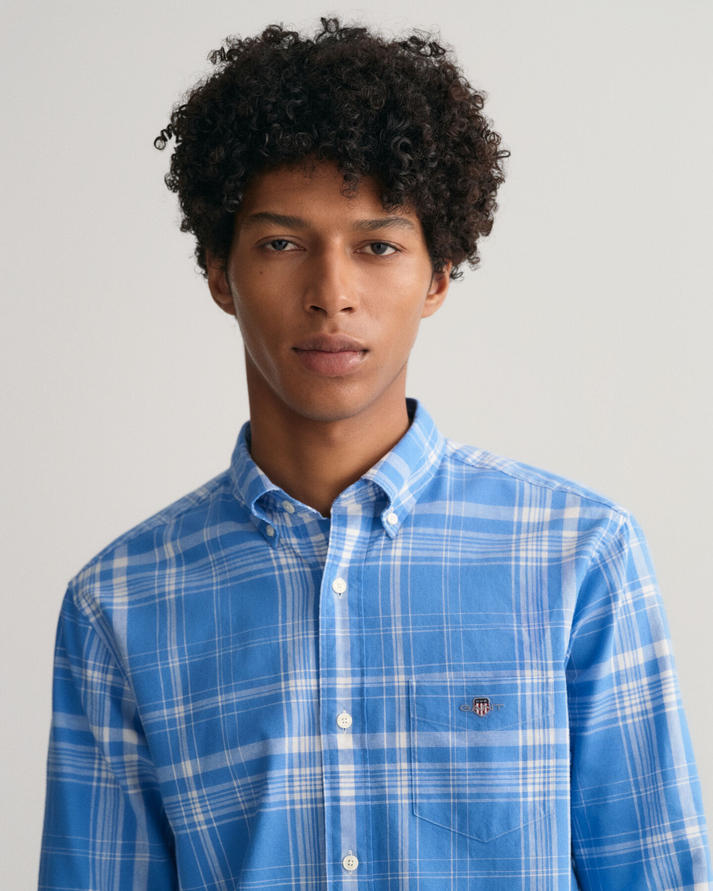 Geruit Regular Fit overhemd van katoen en linnen