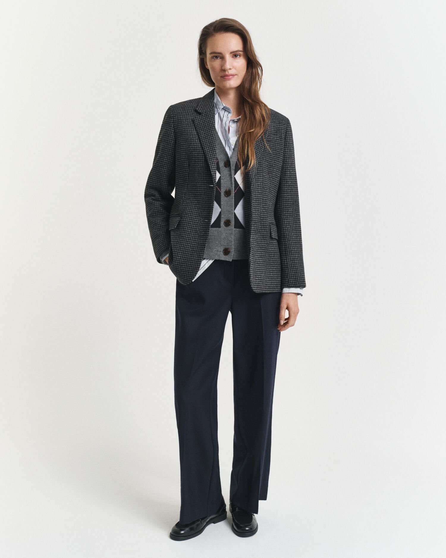 Regular fit wollen blazer met pied-de-poule