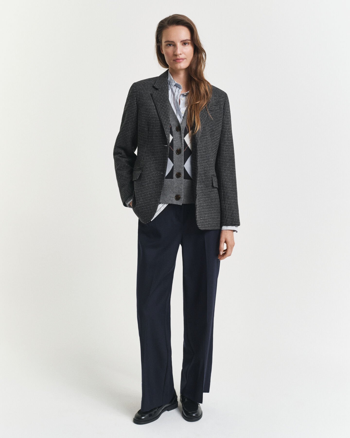Regular fit wollen blazer met pied-de-poule