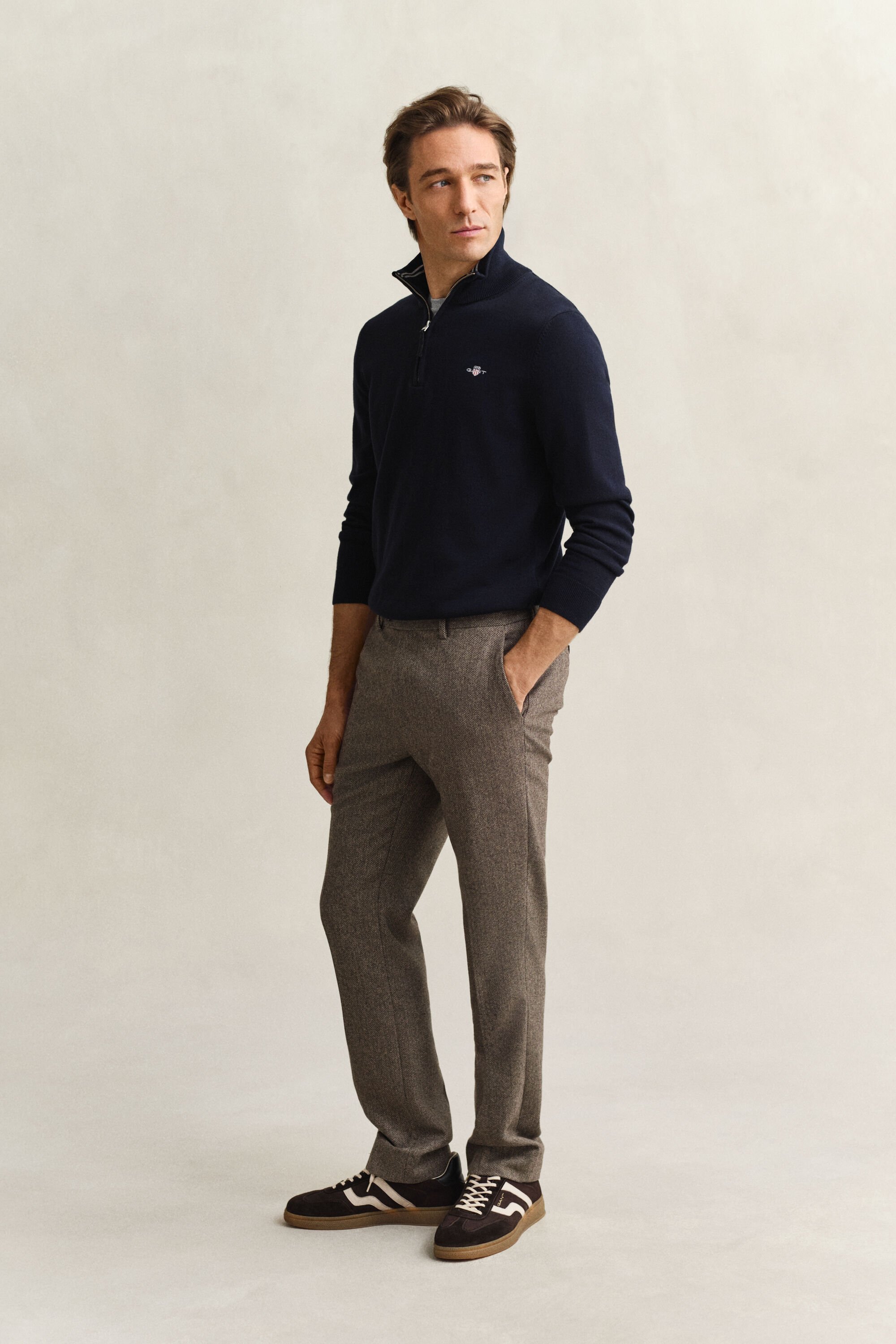 Klassieke sweater van katoen met korte rits