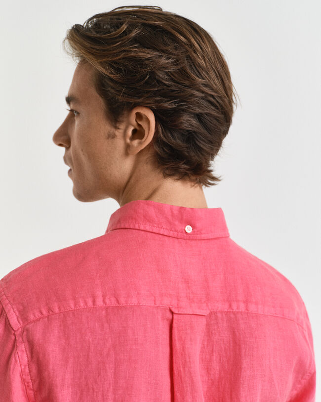 Regular Fit speciaal geverfd linnen overhemd met korte mouwen