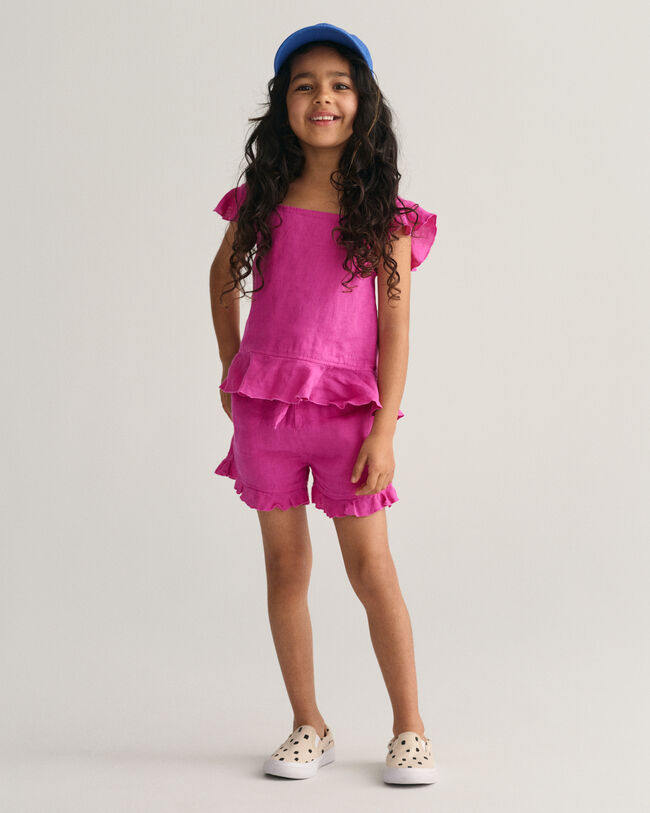 Girls linnen short met ruches