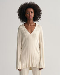 Trui met ribgebreide open kraag