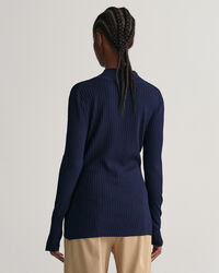 Geribde top met V-hals en lange mouwen