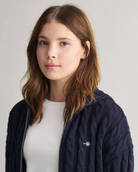 Teen Girls Shield kortere kabelgebreide hoodie met ritssluiting