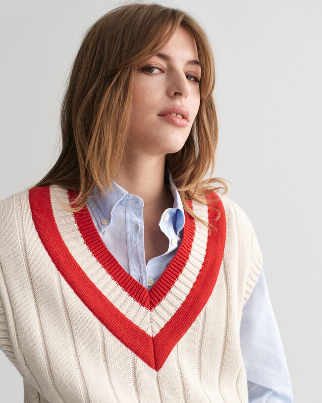 Vest met V-hals en contrast