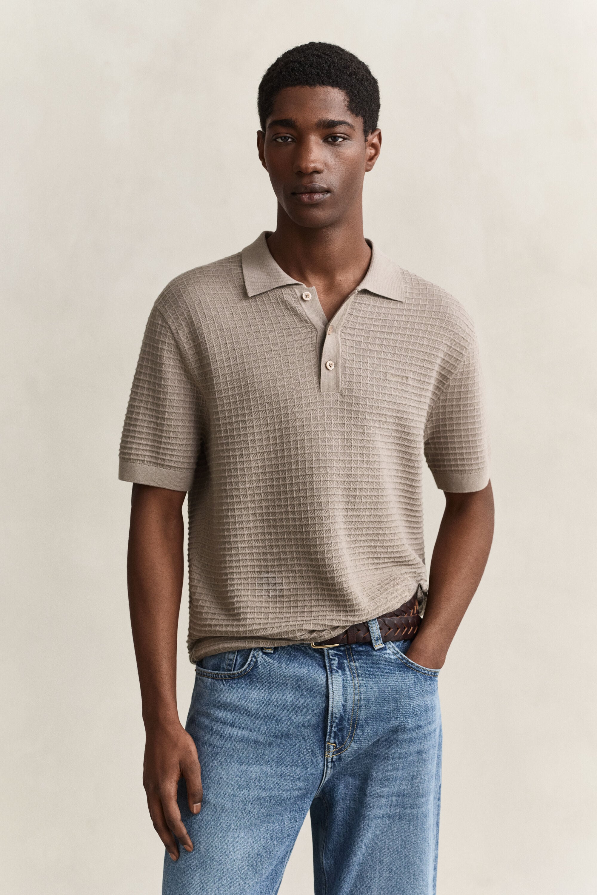 Polosweater met textuur