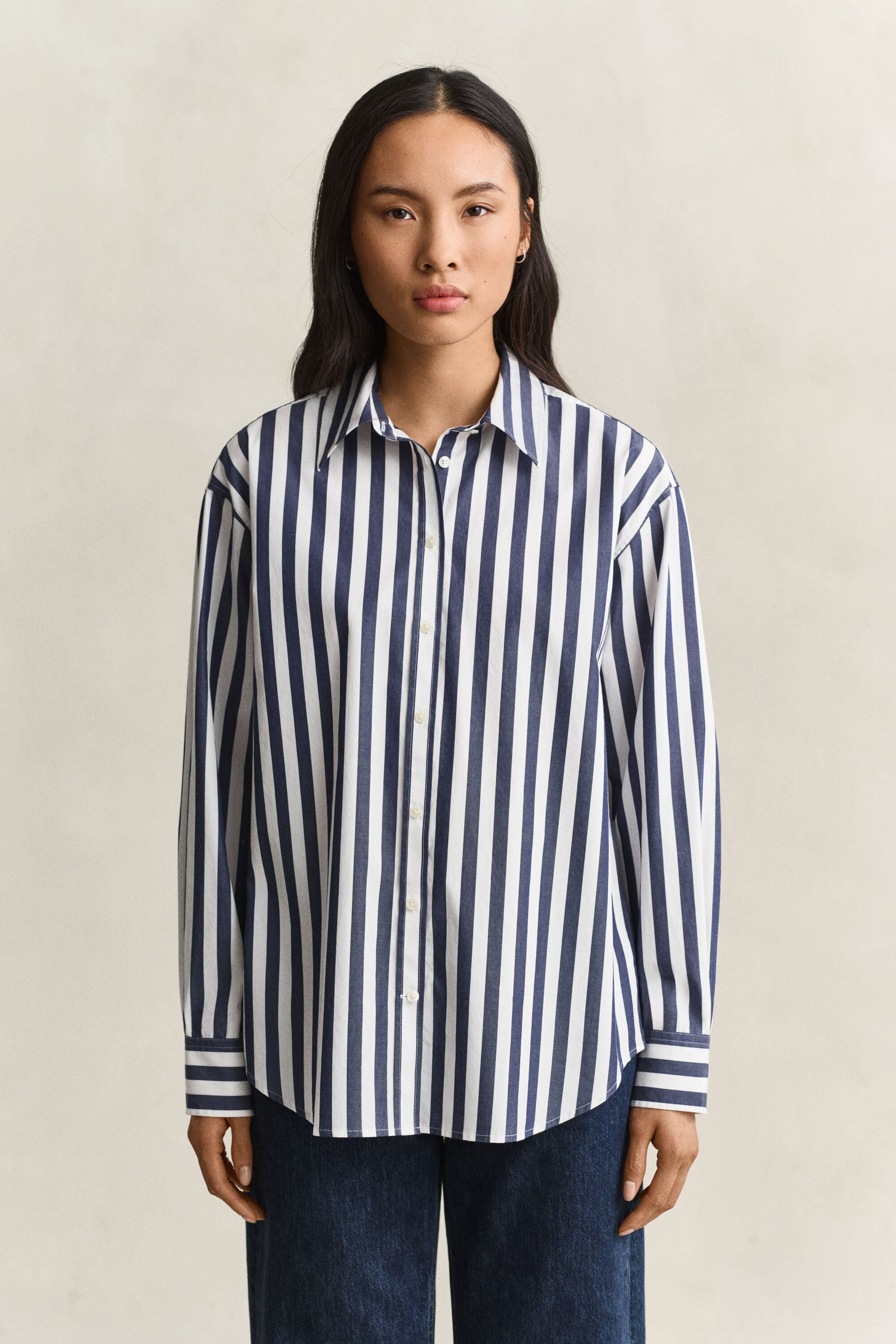Relaxed fit poplin overhemd met strepen