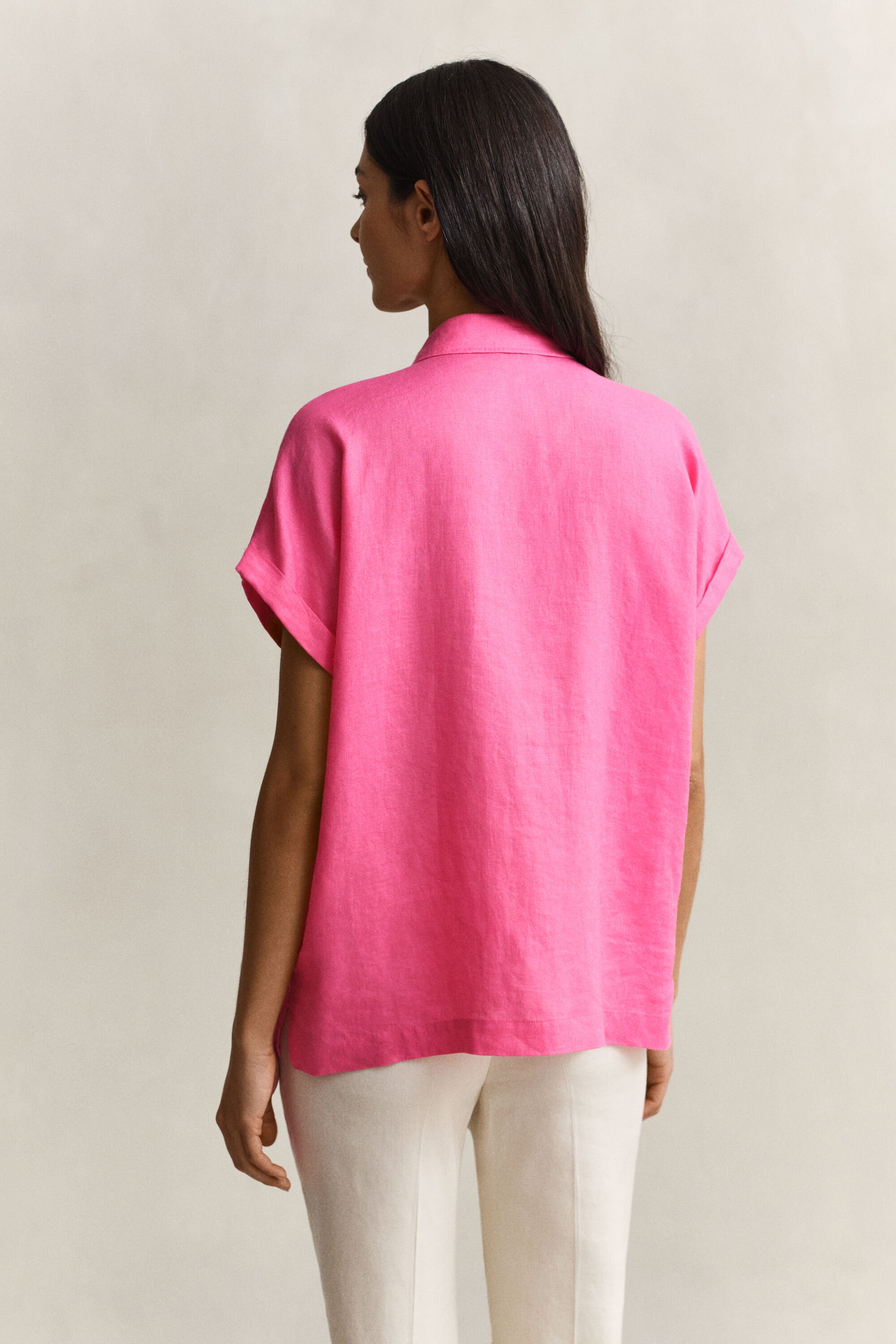 Linnen overoverhemd met kapmouwtjes