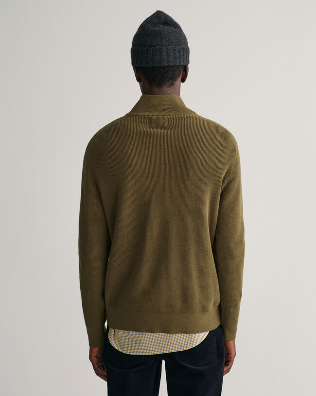 Trui met korte rits van geribde katoen-wolmix