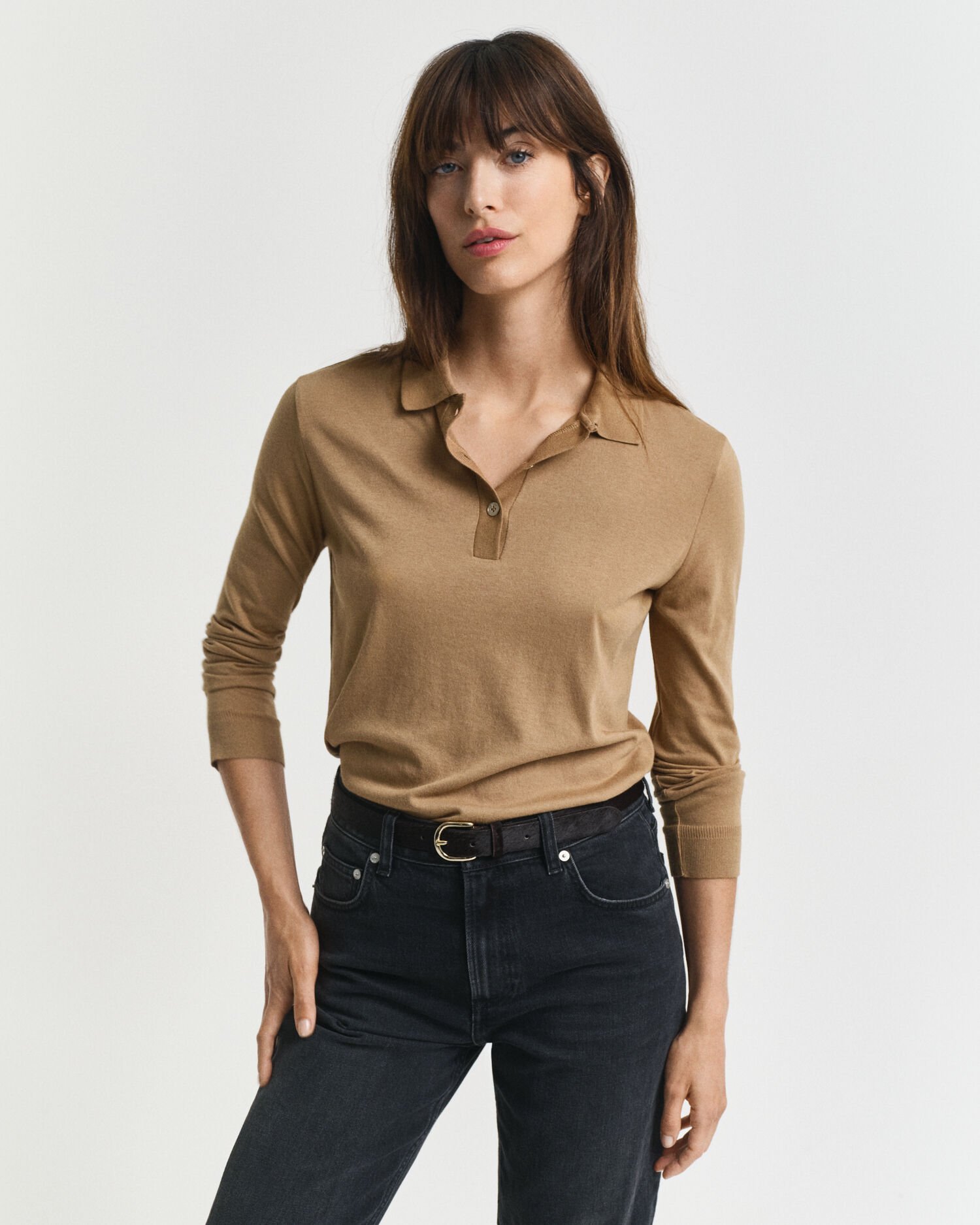 Seamless poloshirt met lange mouwen en knopen