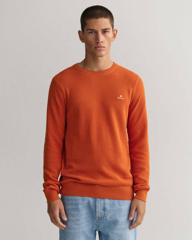 Sweater met ronde hals van piqu&eacute;katoen