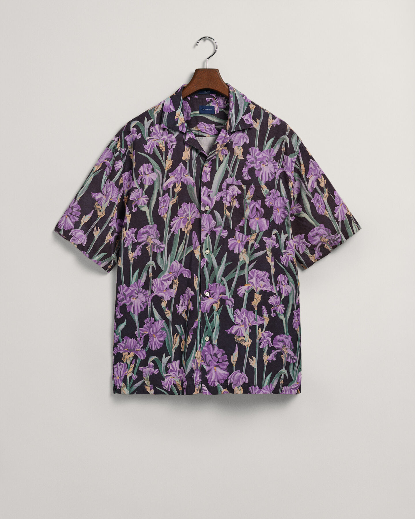 Relaxed Fit Iris-print overhemd met korte mouwen van linnen en lyocell
