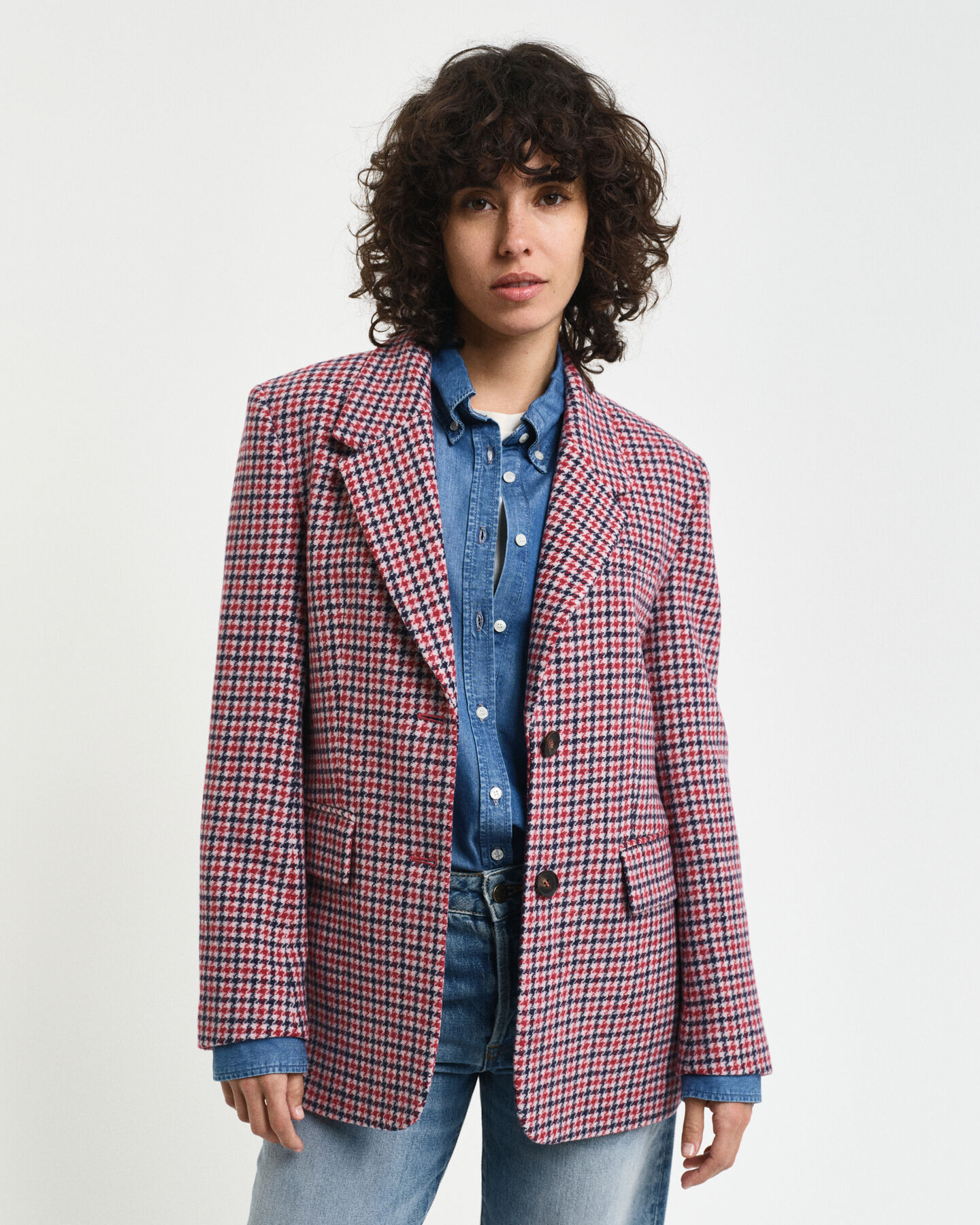 Regular fit blazer met pied-de-poule