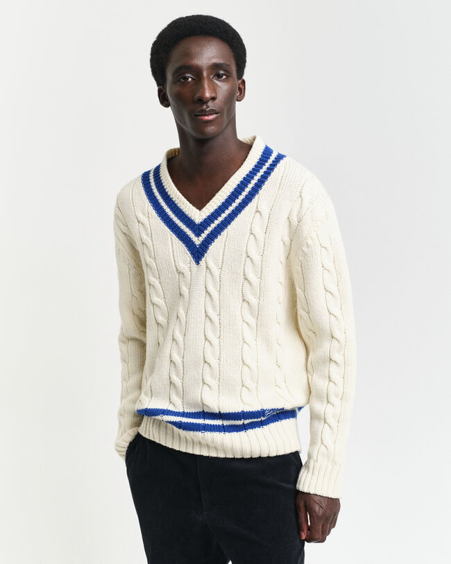 Kabelgebreide trui met V-hals