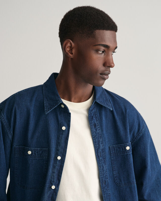 Relaxed Fit Indigo Textured overhemd