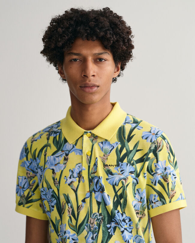 Iris-print piqu&eacute; poloshirt