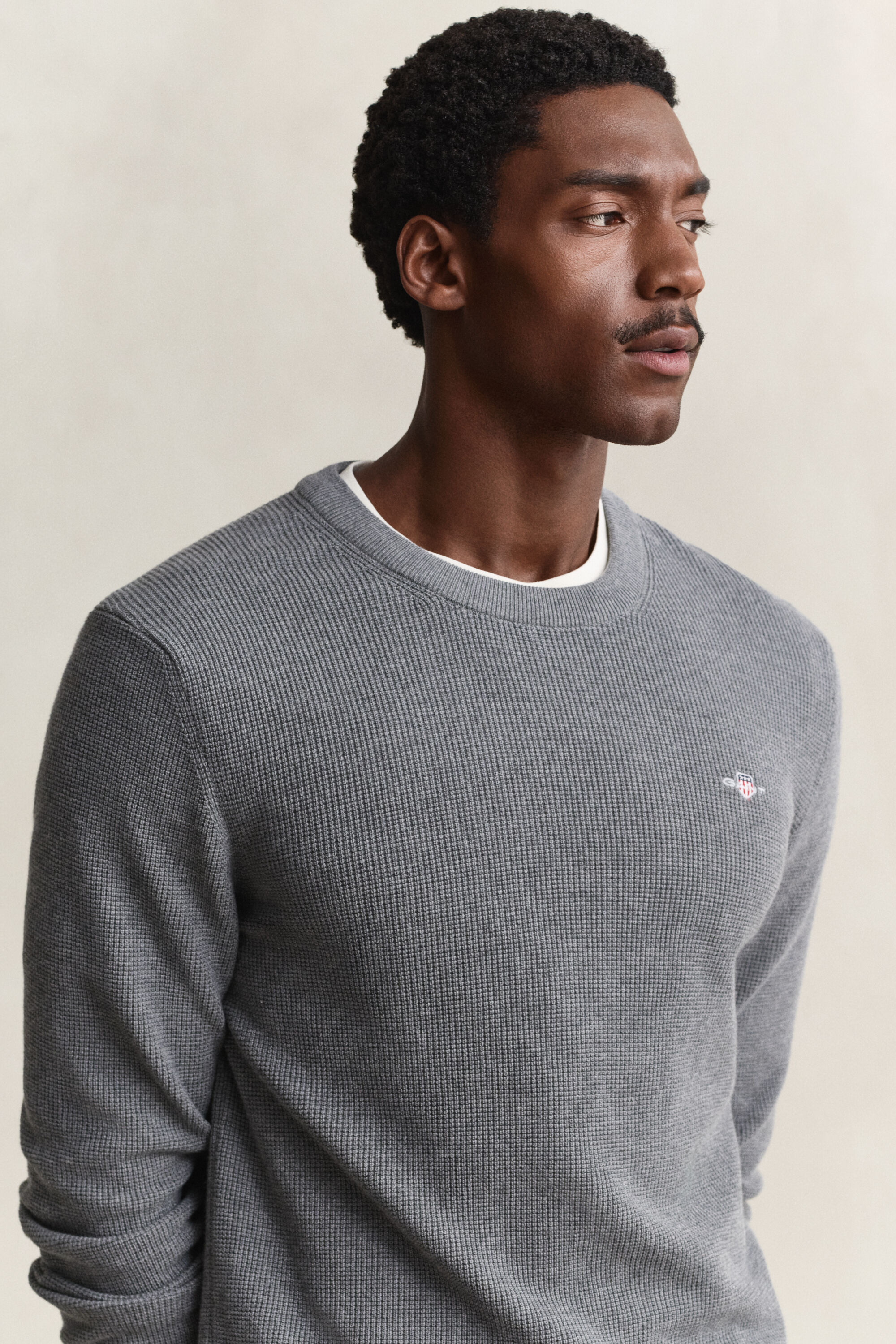 Katoenen Textured sweater met ronde hals