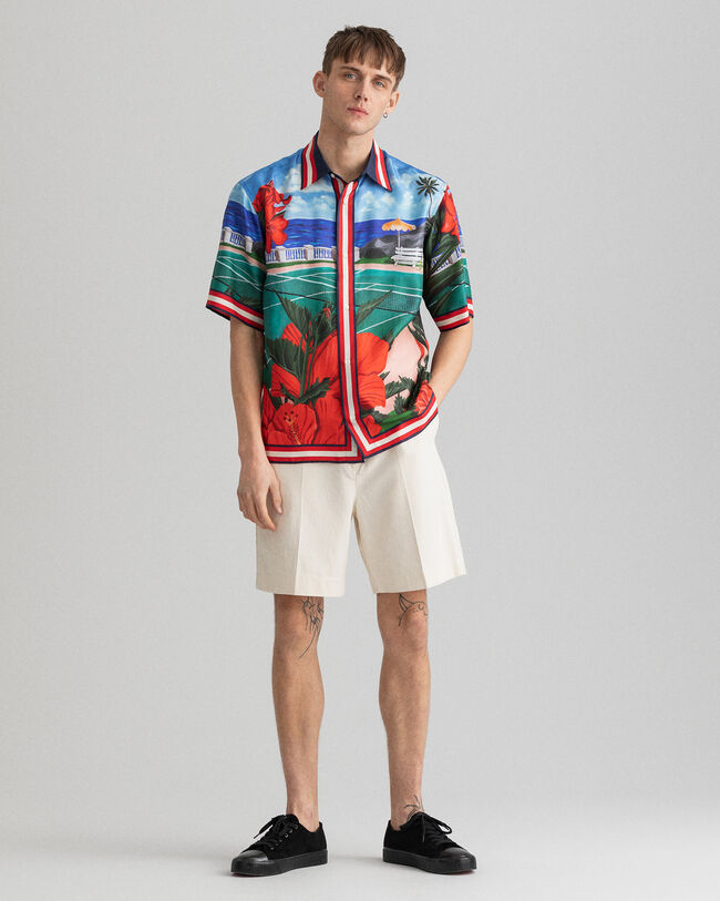 Regular Fit Scenery overhemd met korte mouwen van zijde