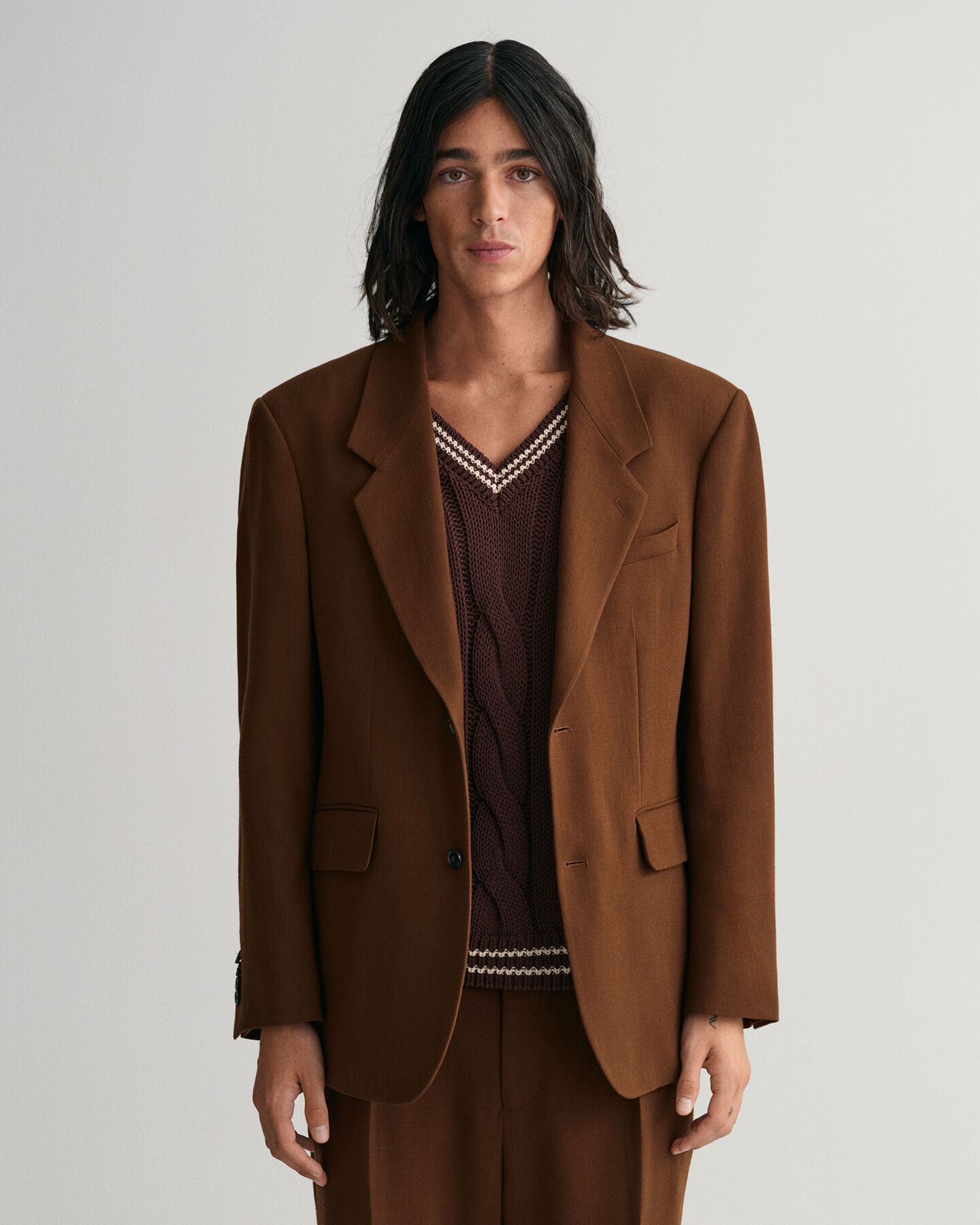 Oversized kostuumblazer van wolcrêpe