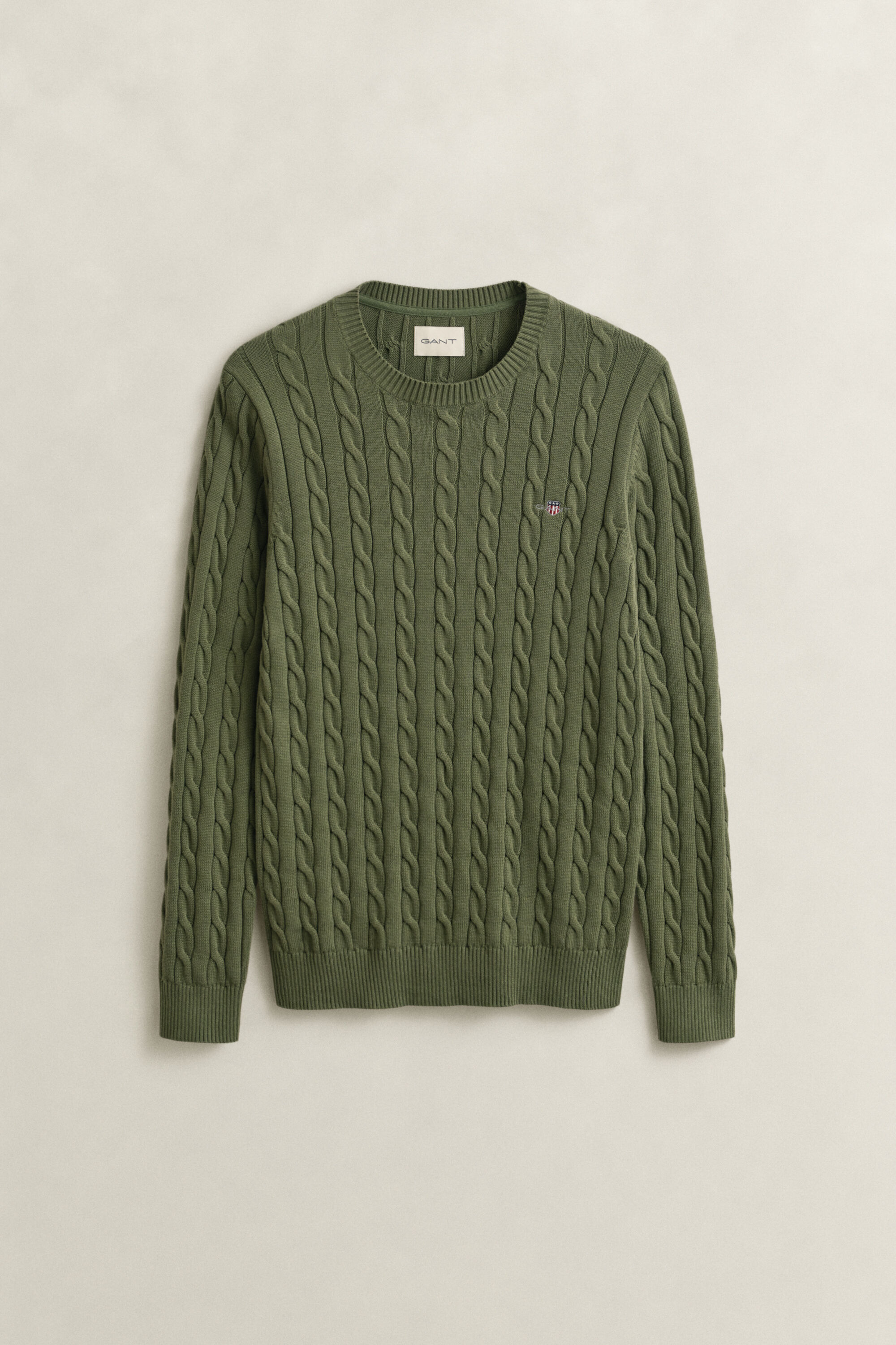 Katoenen gebreide kabeltrui met ronde hals