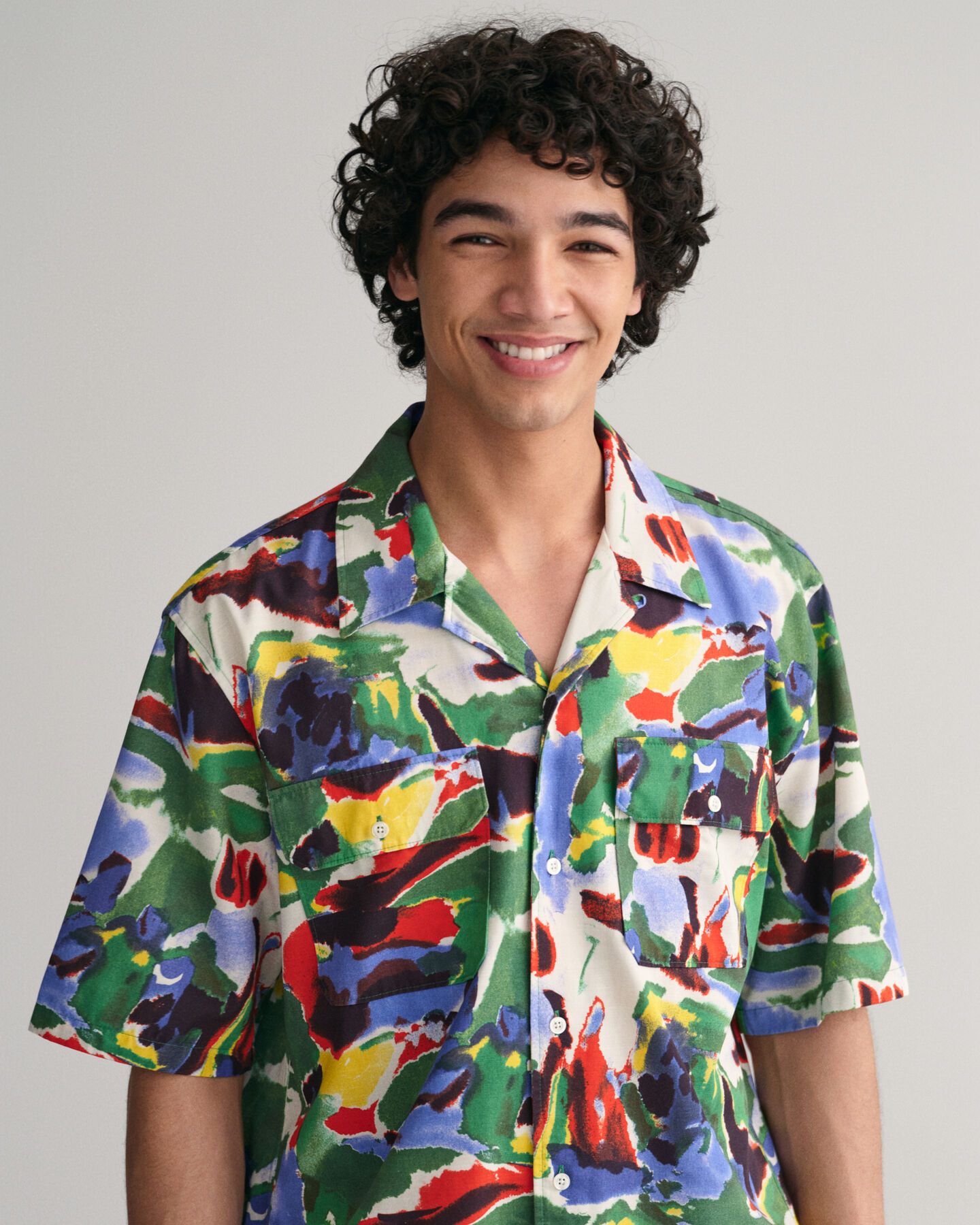 Relaxed Fit overhemd met korte mouwen en print van katoen en lyocell