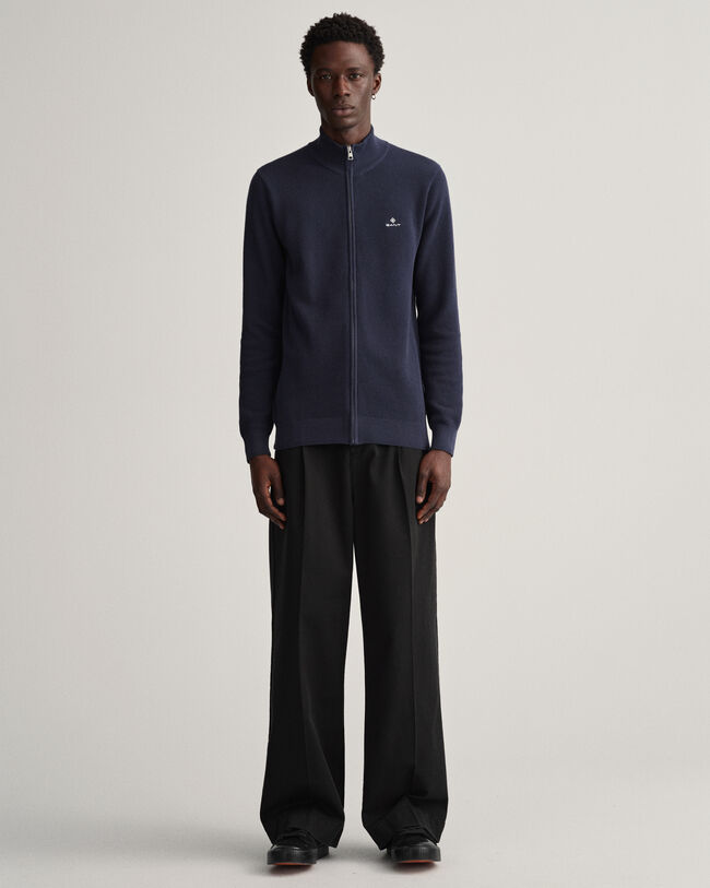 Trui van katoenpiqué met korte rits